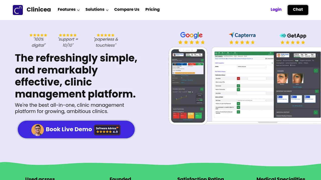 Screenshot of Clinicea website