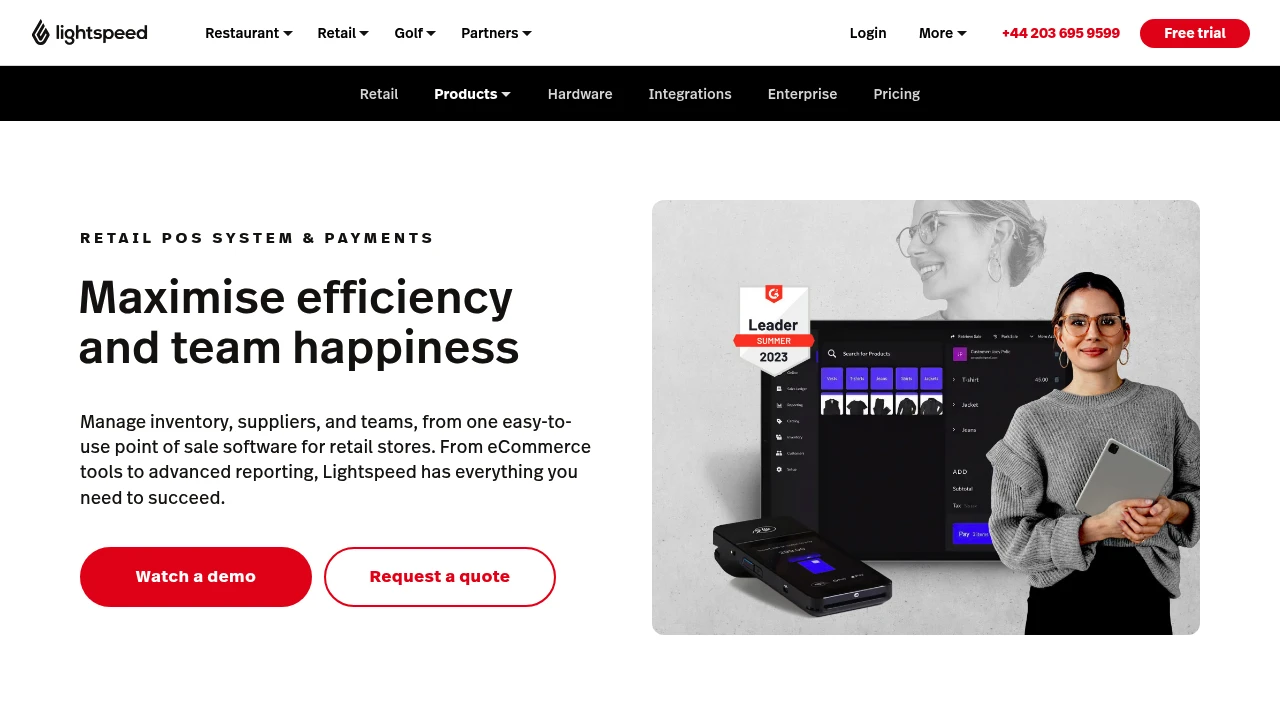 Screenshot of Lightspeed Retail website