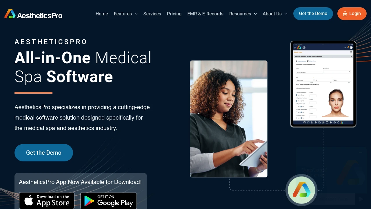 Screenshot of AestheticsPro website