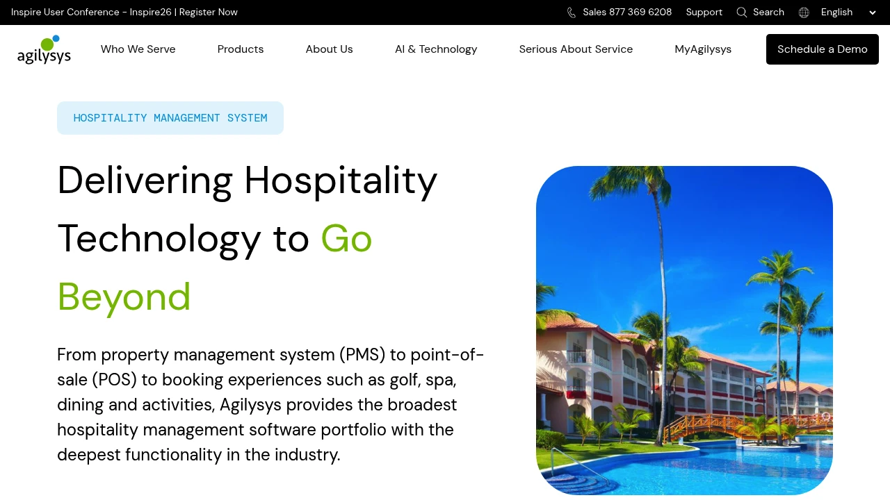 Screenshot of Agilysys Spa website