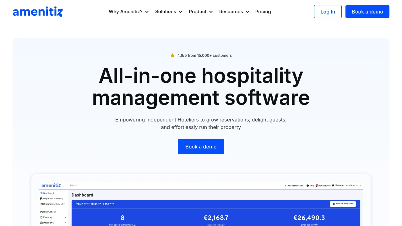 Screenshot of Amenitiz website