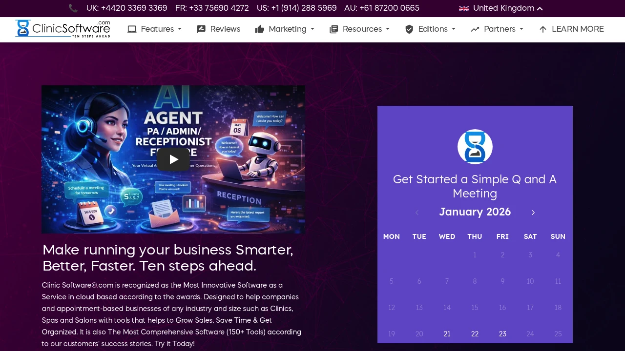 Screenshot of ClinicSoftware.com website
