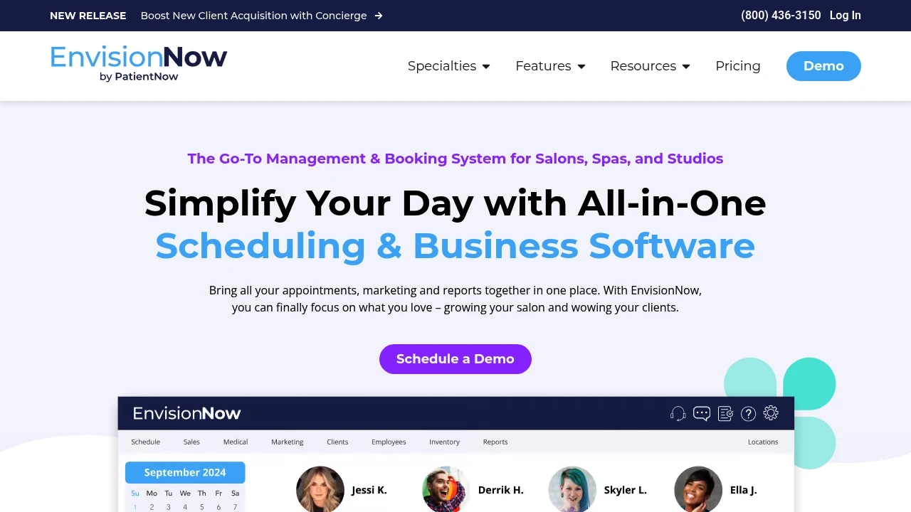 Screenshot of Envision Salon Software website