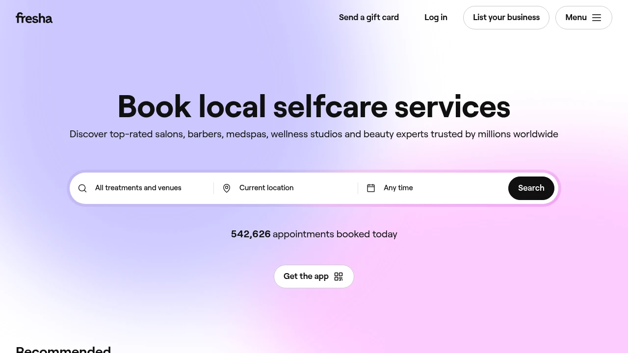 Screenshot of Fresha website