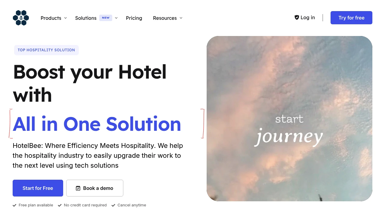 Screenshot of HotelBee website
