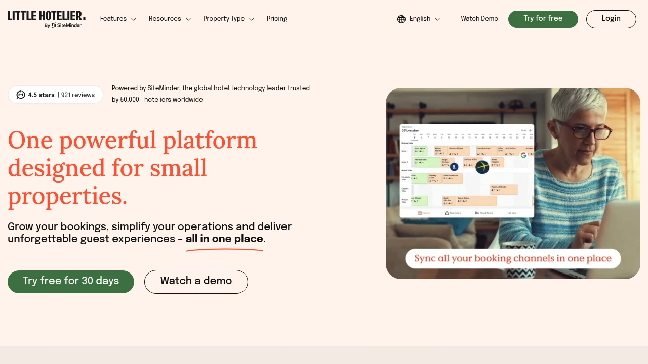 Screenshot of Little Hotelier website
