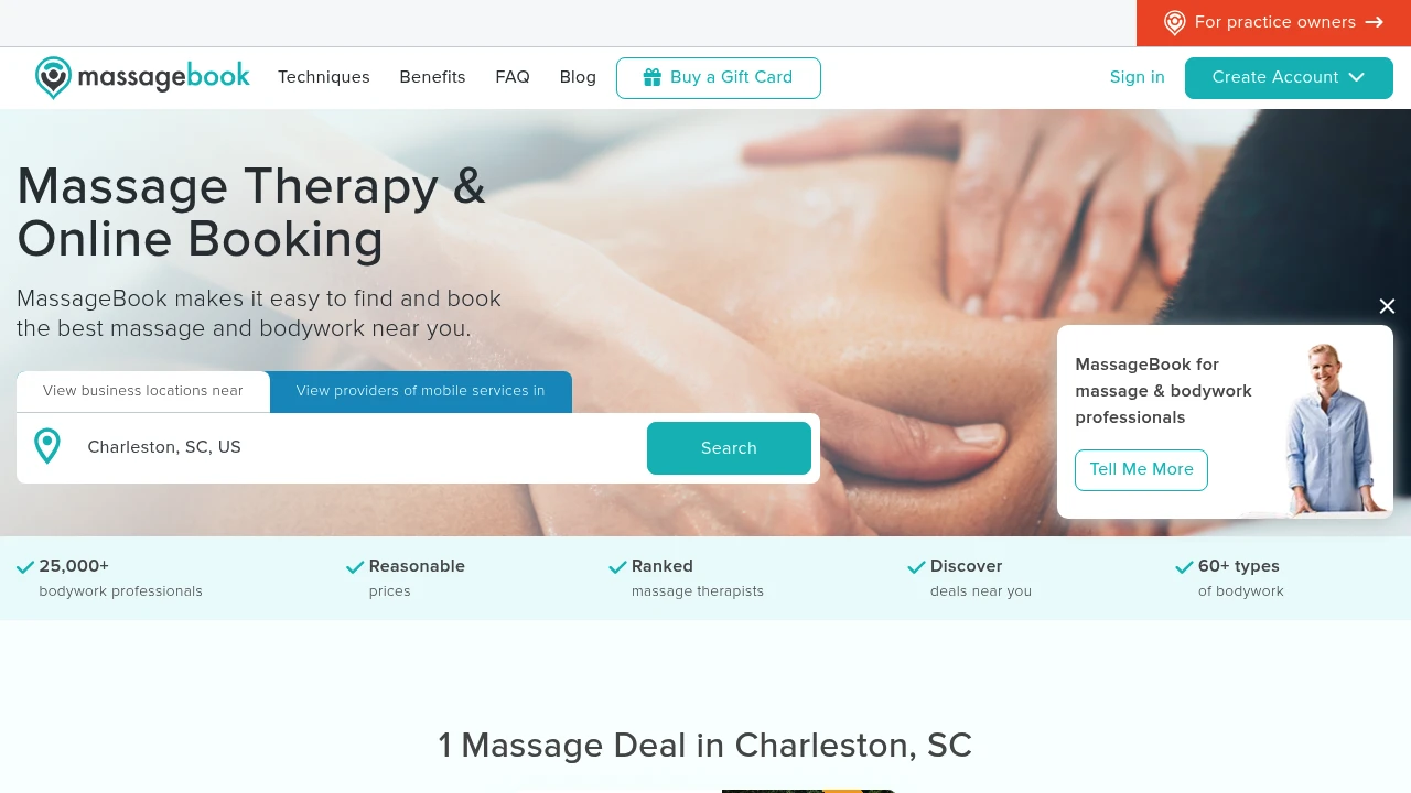 Screenshot of MassageBook website
