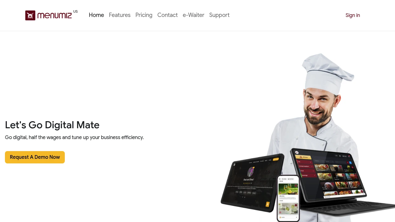 Screenshot of Menumiz website