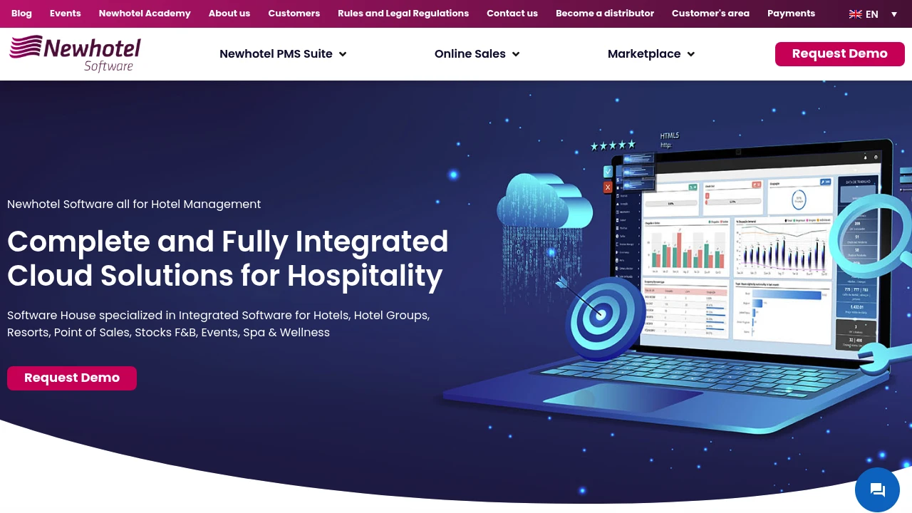 Screenshot of Newhotel Cloud Spa website