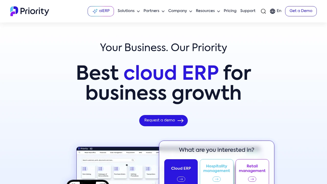 Screenshot of Priority Software website
