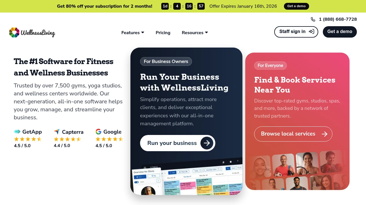 Screenshot of WellnessLiving website