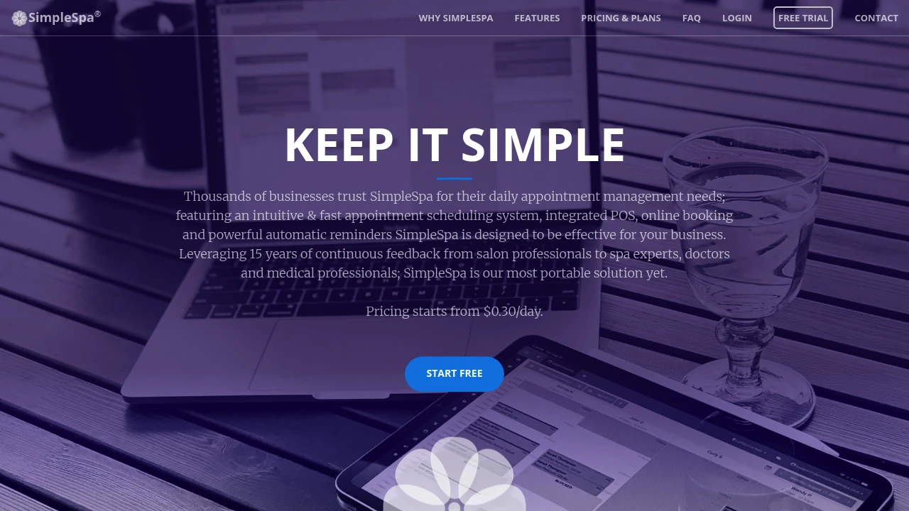 Screenshot of SimpleSpa website
