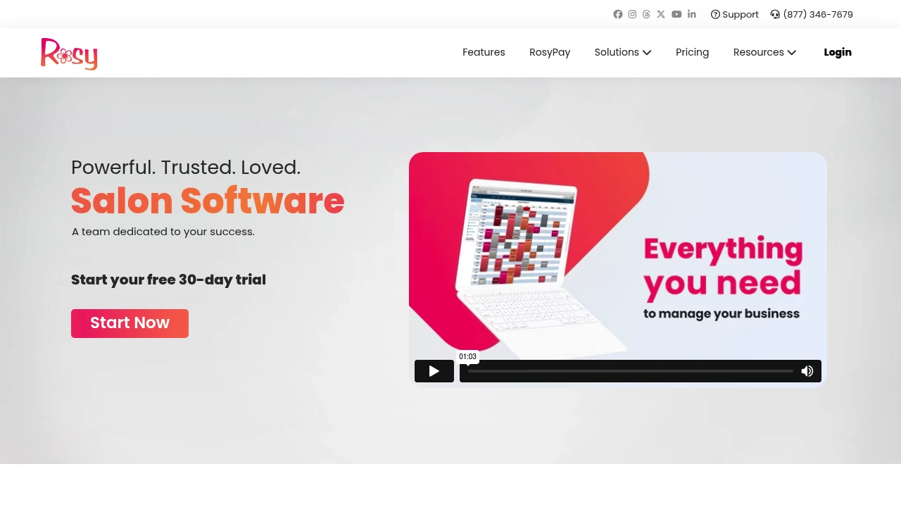 Screenshot of Rosy Salon Software website