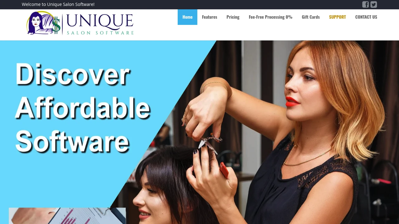 Screenshot of Unique Salon Software website