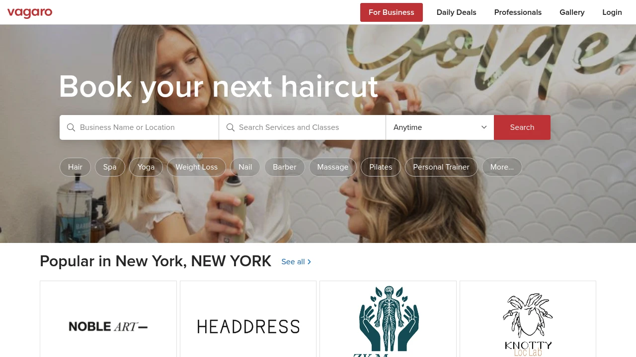 Screenshot of Vagaro website