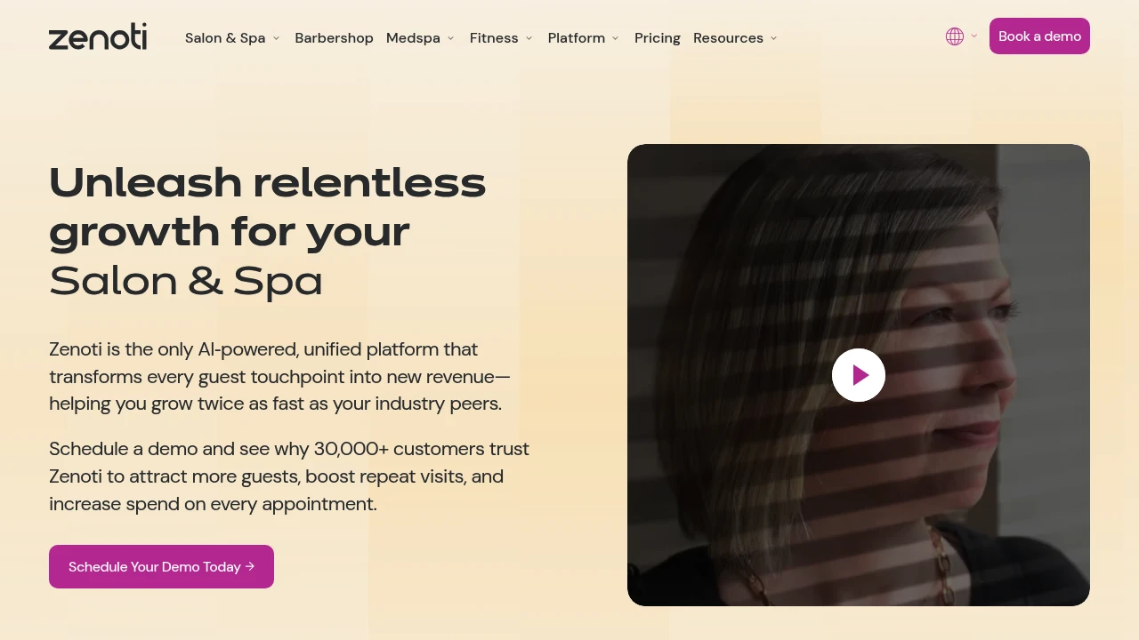 Screenshot of Zenoti website