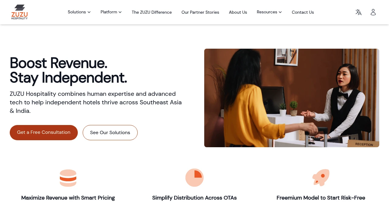 Screenshot of ZUZU Hospitality Solutions website